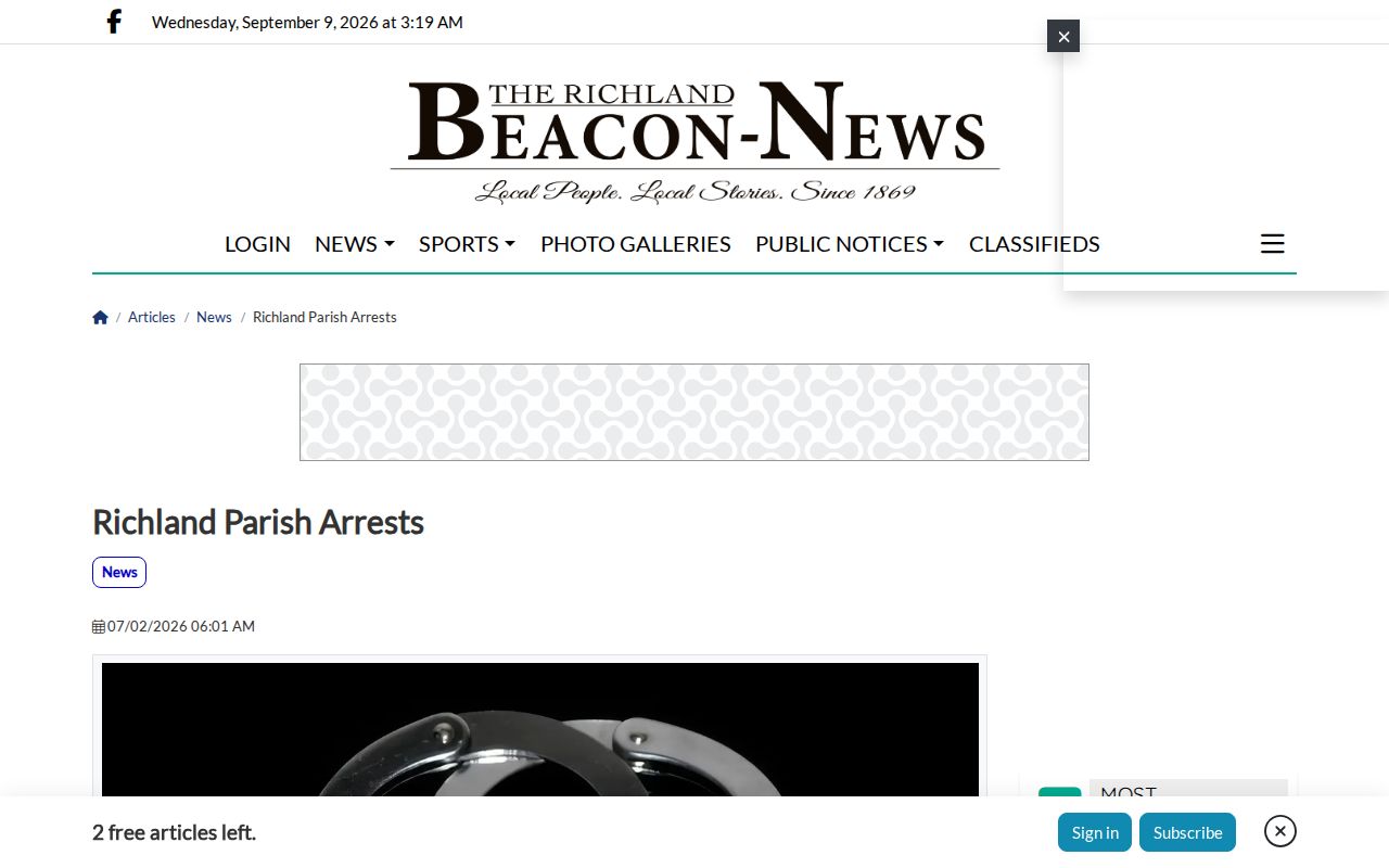 Richland Beacon-News prior-week Richland Parish arrests report