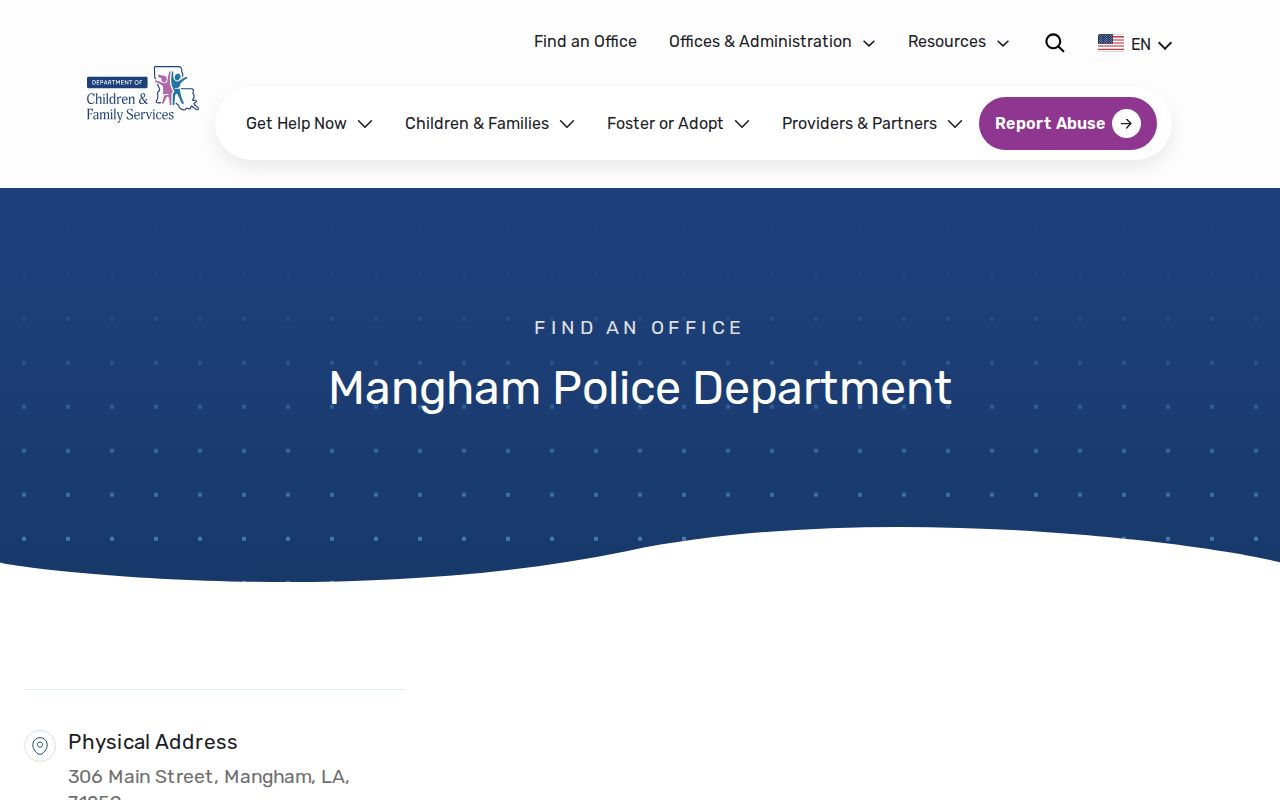 Louisiana government directory listing for Mangham Police Department contact details