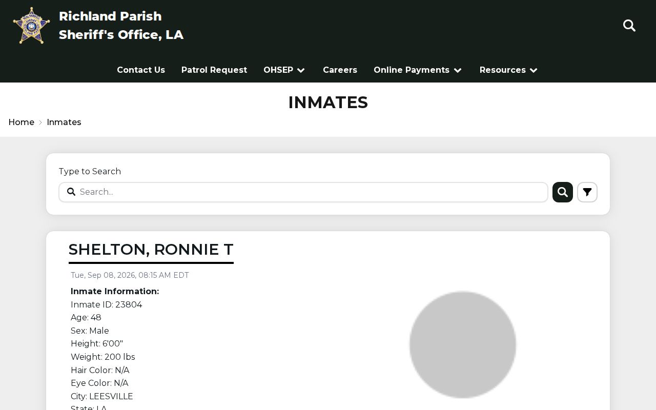 Richland Parish Sheriff's Office inmate search interface