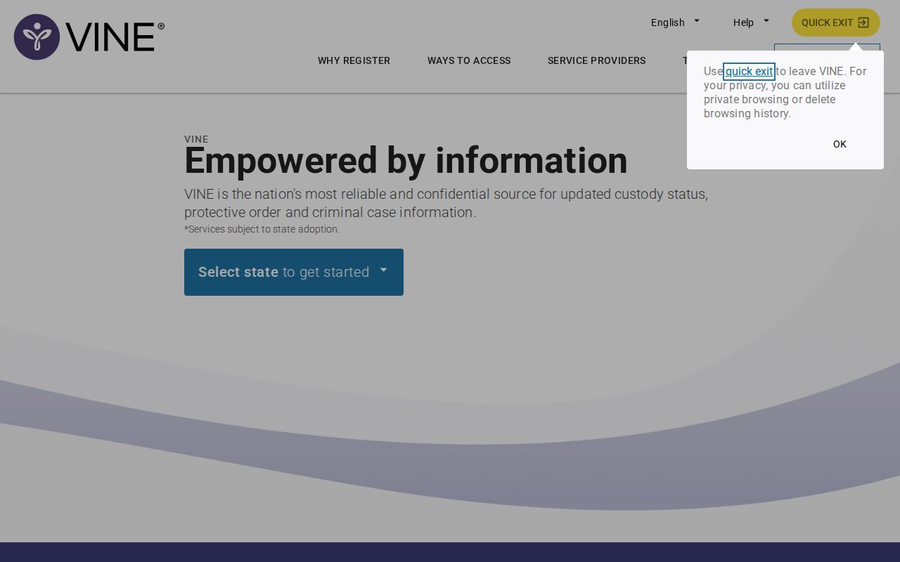 VINELink state and county search controls for selecting Richland Parish