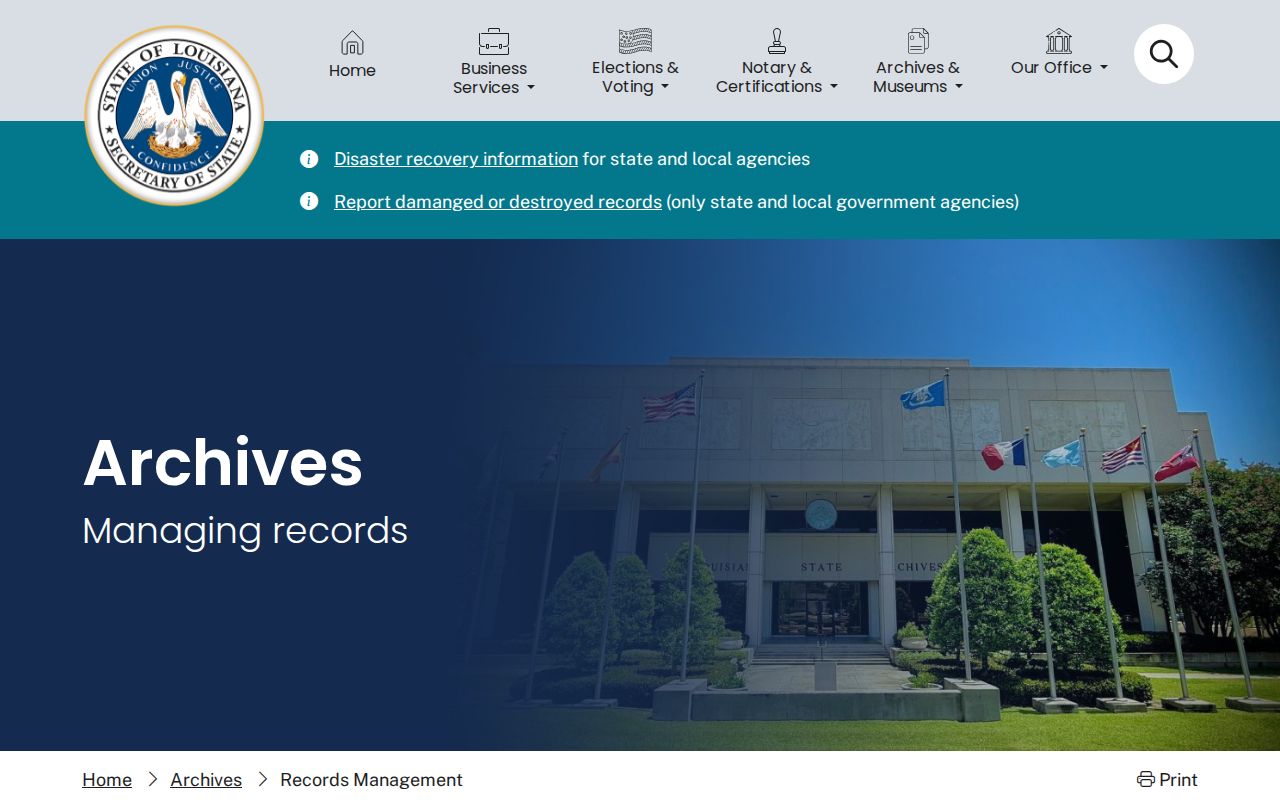 Louisiana records management schedule and transfer information